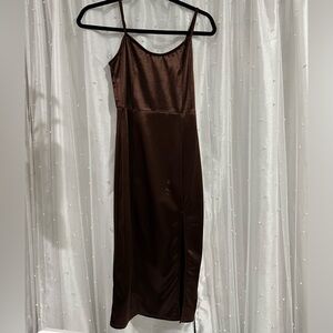 Elegant Brown Satin Slip Dress